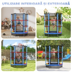Saltea Elastică pentru Copii 3-6 Ani cu Plasă de Protecție, 6 Stâlpi și 3 Intrări, Ø140x190 cm, Multicolor - Img 9