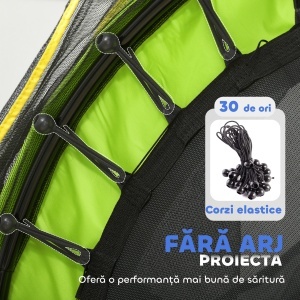 Saltea Elastică pentru Copii 3-6 Ani cu Plasă de Protecție, 6 Stâlpi și 3 Intrări, Ø140x190 cm, Verde - Img 6