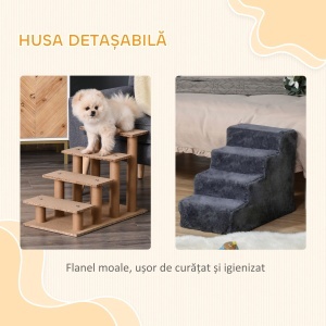 Scăriță pentru Câini Portabilă cu 4 Trepte, Scară pentru Animale Domestice, 60x35x44 cm, Gri Închis - Img 5