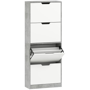 Scarpieră Economisitoare de Spațiu Modernă cu 4 Ante pentru 16 Perechi de Pantofi, 62.5x26x156 cm, Gri Ciment