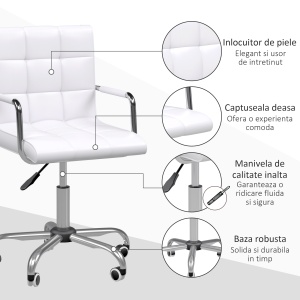Scaun Birou Alb – Captusit, Reglabil & Mobil pe Roti - Img 6