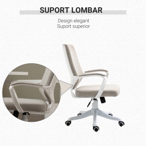 Scaun Birou Ergonomic cu Înălțime Reglabilă, Pivotant la 360° și Legănare, 62x69x92-100 cm, Bej - Img 6