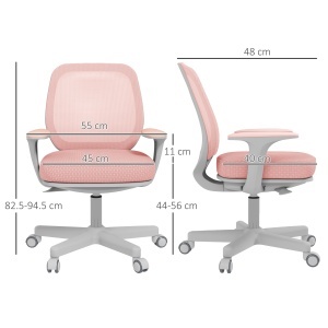 Scaun Birou Ergonomic, Respirabil, cu Inclinare, 5 Roti, Inaltime Reglabil, 55x48x82.5-94.5 cm, Roz - Img 3