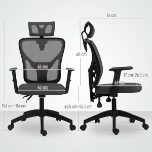 Scaun de Birou cu Inaltime Reglabila, 66x61x106-116cm, Gri Închis - Img 3