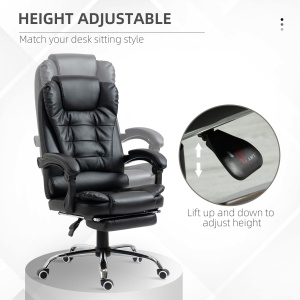 Scaun de Birou din Piele artificiala Neagra Inaltime Reglabila cu Spatar Rabatabil la 145° si Suport pentru Picioare, 64,5x69x117-127 cm - Img 4