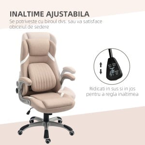 Scaun de Birou Ergonomic cu Brațe Rabatabile, Tetieră, Suport Lombar și Înălțime Reglabilă, 68x76x117 cm, Maro - Img 4