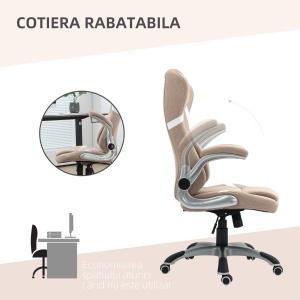 Scaun de Birou Ergonomic cu Brațe Rabatabile, Tetieră, Suport Lombar și Înălțime Reglabilă, 68x76x117 cm, Maro - Img 7
