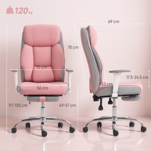 Scaun de birou ergonomic cu brațe reglabile, suport pentru picioare și tetieră, roz - Img 3