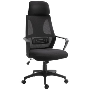 Scaun de Birou Ergonomic cu Brațe și Tetieră Reglabilă, Scaun Pivotant cu Suport Lombar, 64x55x116-126 cm, Negru - Img 1