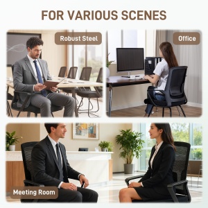 Scaun de birou ergonomic fără roți, cu brațe, pentru sală de așteptare, negru - Img 7