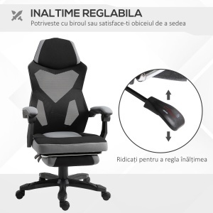 Scaun de Birou Ergonomic Reclinabil cu Suport Picioare Retractabil, Gri - Img 4