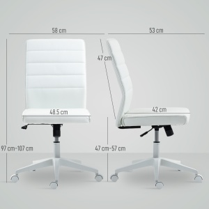 Scaun de Birou Ergonomic și Reglabil cu Spătar Curbat, din Piele PU și Oțel, 58x53x97-107 cm, Alb - Img 3