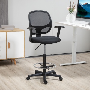 Scaun de birou reglabil pe inaltime cu cotiere, roti pivotante si scaun captusit cu cauciuc spuma, 60x56x110-132cm, negru - Img 2