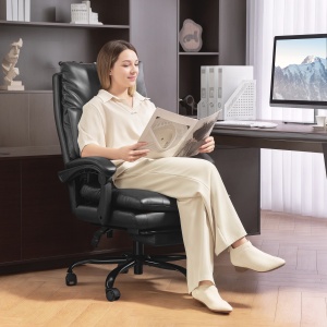 Scaun de Birou Reglabil pe Înălțime și Reclinabil până la 135°, din Piele PU Neagră, 65x76x113-121 cm - Img 8