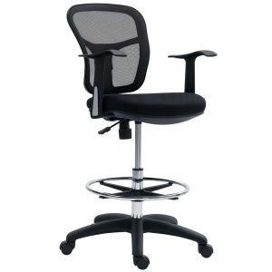 Scaun de Birou Rotativ cu Inel pentru Sprijinirea Picioarelor și Spătar Curbat, 55x58x94 cm, Negru - Img 1