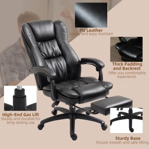 Scaun de birou, Scaun directorial, Scaun pivotant, cu functie de masaj, functie de inclinare, piele artificiala, spuma, plastic PP, nailon, negru, 68,5 x 68,5 x 119-127 cm - Img 8