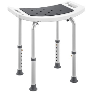 Scaun de Duș din Aluminiu și Plastic Antialunecare, Înălțime Reglabilă 6 Niveluri 39-52cm, Gri