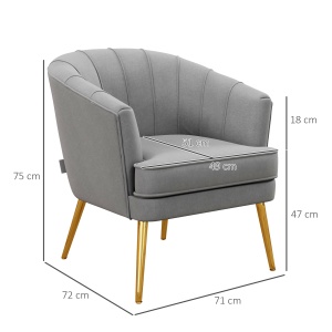 Scaun de Efect din Material Textil, Fotoliu din Catifea, Fotoliu Modern pentru Camera de Zi cu Picioare Metalice Aurii si Captuseala Groasa pentru Dormitor, Gri - Img 3