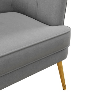 Scaun de Efect din Material Textil, Fotoliu din Catifea, Fotoliu Modern pentru Camera de Zi cu Picioare Metalice Aurii si Captuseala Groasa pentru Dormitor, Gri - Img 7