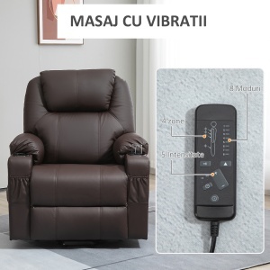 Scaun Electric Ridicare Seniori Piele PU cu Masaj & Telecomanda - Img 6