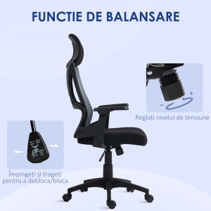 Scaun Ergonomic de Birou Înclinabil cu Suport Lombar, Tetieră și Înălțime Reglabilă, 66x58x115-123 cm, Negru - Img 5