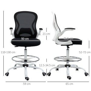 Scaun ergonomic inalt pentru birou, pentru stat in picioare, cotiere rabatabile, suport lombar, inaltime reglabila, negru - Img 3