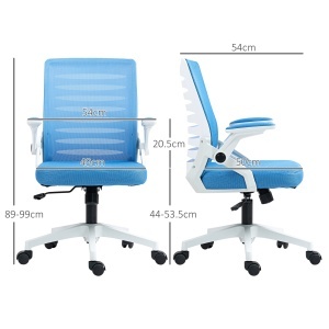 Scaun Ergonomic Reglabil pe Înălțime cu Cotiere de Ridicare, Scaun de Birou Pivotant din Poliester, 54x54x89-99 cm, Albastru - Img 3