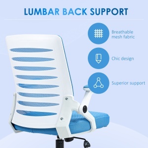 Scaun Ergonomic Reglabil pe Înălțime cu Cotiere de Ridicare, Scaun de Birou Pivotant din Poliester, 54x54x89-99 cm, Albastru - Img 6