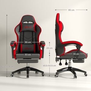 Scaun Gaming cu Înălțime Reglabilă, Scaun Gaming Ergonomic cu Spătar Rabatabil, 65x65x121-129 cm, Negru - Img 3