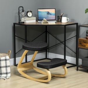 Scaun genunchi ergonomic, din Țesătură cu Aspect de In și Lemn, 50x73x55 cm, Negru - Img 2