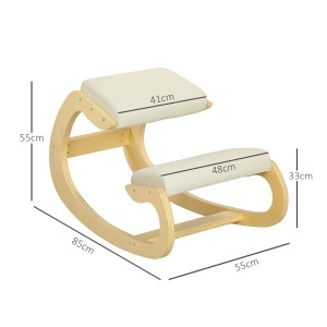 Scaun pentru Genunchi cu Mișcare de Legănare, Scaun Ergonomic Postural din Material Textil, 55x85x55 cm, Alb Crem - Img 3