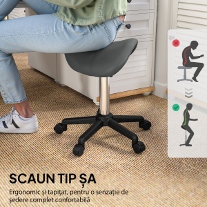 Scaun Pivotant tip Șa cu Roți Înălțime Reglabilă Piele Artificială Gri - Img 6