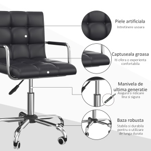 Scaun Rotativ cu Brațe din Piele Sintetică, Negru 52.5x54x94cm - Img 6
