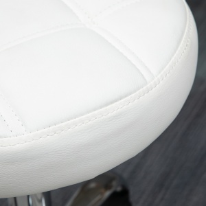 Scaun Rotativ cu Roti, Rotund, Scaun pentru Coafor și Estetician cu Înălțime Ajustabilă, Tapițat în Piele Ecologică, Ø35.5x51-67 cm, Alb - Img 8