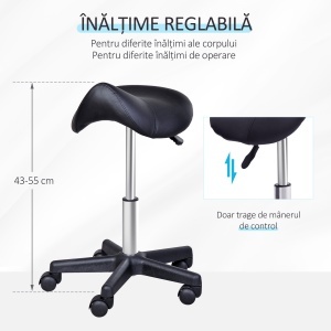 Scaun Rotativ cu Roți, Scaun pentru Coafor și Estetician cu Înălțime Ajustabilă, Tapițat cu Piele Ecologică, 35x38x43-55 cm, Negru - Img 4