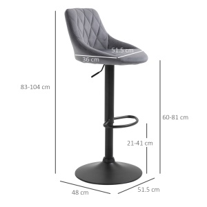 Scaune Bar x2 – Pivotante, Gri Catifelat, inaltime Reglabila - Img 3