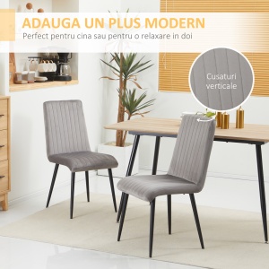Scaune de Luat Masa Set de 2 Scaune de luat Masa, Scaune de Bucatarie Moderne din Tesatura de Catifea cu Spatar cu Canale si Picioare din Otel pentru Camera de Luat Masa, Camera de Zi, Gri - Img 4