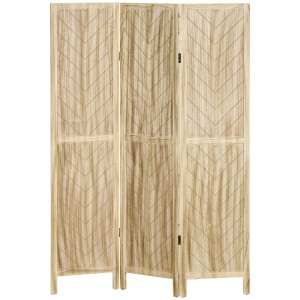 Separator de Cameră cu 3 Panouri, Ecran de Confidențialitate Pliabil Portabil pentru Interior din Lemn Masiv, Despărțitor de Perete, 120x170x1.6 cm, Natural