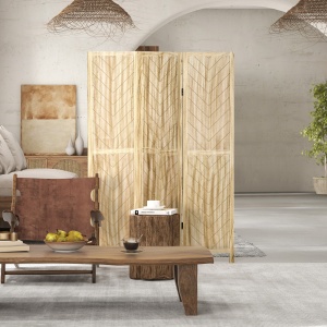 Separator de Cameră cu 3 Panouri, Ecran de Confidențialitate Pliabil Portabil pentru Interior din Lemn Masiv, Despărțitor de Perete, 120x170x1.6 cm, Natural - Img 8