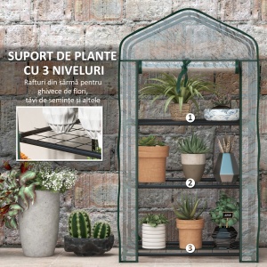 Sera de Balcon cu 3 Niveluri și Ușă Rulantă, Sera pentru Grădină cu Structură din Oțel și Acoperiș din PVC, pentru Plante, Legume, Flori, Fructe, 59x39x127 cm, Transparentă - Img 5