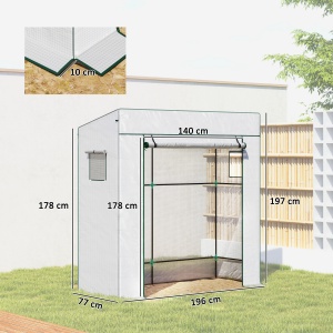 Sera de Grădină cu Acoperiș Înclinat, 2 Ferestre și Ușă Rulabilă, Sera pentru Grădină cu Structură din Oțel, Acoperiș din PE Anti-UV, pentru Grădină, Legume, Flori, Plante, 196x77x197 cm, Alb - Img 3