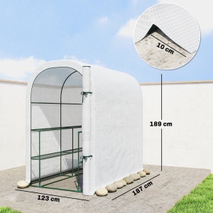 Seră de Grădină cu Rafturi și Ușă Rulabilă, Seră pentru Grădină cu Cadru din Oțel, Acoperiș din PE Anti-UV, pentru Legume, Flori și Plante, 123x187x189 cm, Alb - Img 3