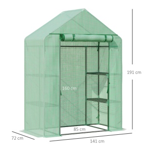 Sera de Gradina din Otel si Plastic PE cu 4 Rafturi, Franghii si Tarusi Inclusi, 141x72x191 cm, Verde - Img 3