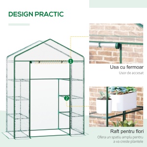 Sera de Gradina din Otel si PVC Transparent cu Usa Rulou, 143x73x195cm - Img 5
