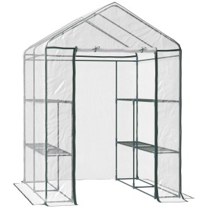 Seră de Grădină, Seră în Aer Liber, Seră de Balcon cu Rafturi pentru Plante Legumicole, 1,43x1,43x1,95 m, Transparentă - Img 1