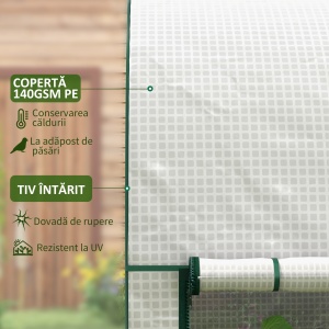 Seră de Grădină, Seră pentru Plante cu 2 Uși Batante Rulante, Acoperire PE, Anti-UV, 2x1x1,78 m, Alb - Img 5
