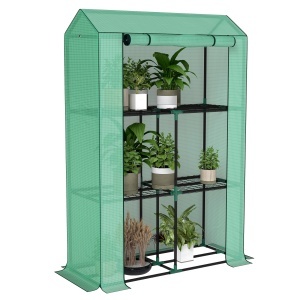 Sera Mini cu 3 Niveluri, Copertină din PE cu Armătură și Ușă Rulabilă, 100x40x150 cm, Verde - Img 1