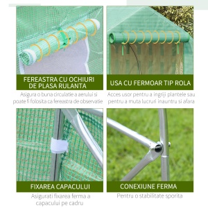 Seră pentru Grădină cu 6 Ferestre, Ușă Rulantă și Acoperiș Învelit PE, 4,5x3x2 m, Verde Închis - Img 7