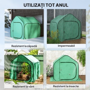Sera pentru Gradina Metal+PE – 150×148×148 cm Verde, Usa Fermoar - Img 8