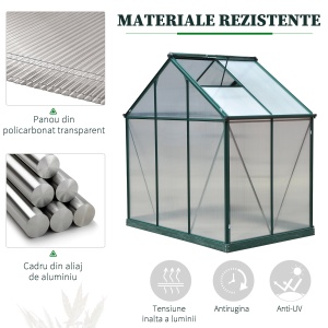 sera pentru plante pentru utilizare in curte/in aer liber, cu fereastra si usa, cadru din aluminiu, placa de calculator - Img 5